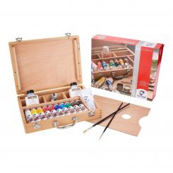 Acrylfarbe Holzkasten-Set Basic, 10 Farben in 40 ml-Tuben + Zubehör 