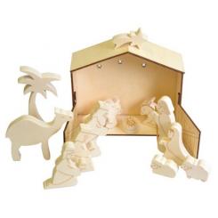 Holz Krippe + Figuren, groß, 265mm 