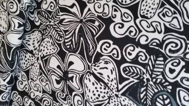 Stoff Ornamente, schwarz/weiss 