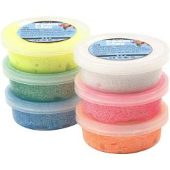 Foam Clay Sortiment Glitter 6 Dosen a 14g  mit Werkzeug 
