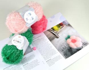 Creative Bubble Häkelset Blümchen mit Anleitung, Garn und Smileyknopf 