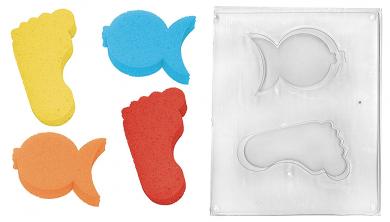 Seifenschwammform Fuss-Fisch mit je 2 Schwämme 