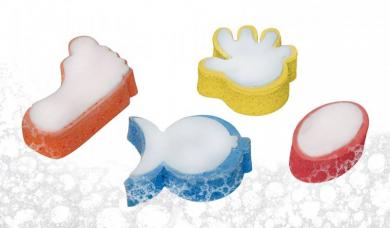 Seifenschwamm Fuss, Fisch, Hand,oval je 1 Stück, hellblau 