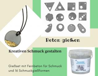 Schmuck Beton Gießset mi.12 Anhänger und Feinbeton 500g 