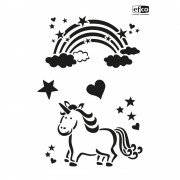 Stencil Schablone A4, Regenbogen und Einhorn, 6-teilig 