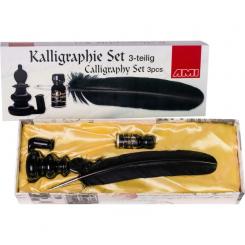 Kalligraphie Set 3 teilig mit Gänse- feder, schwarz 