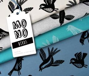 Baumwolljersey Flock Birds  A17/99 /weiß 