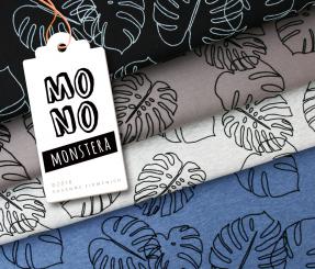 Baumwolljersey Flock Monstera A33/99 Jeans/schwarz 