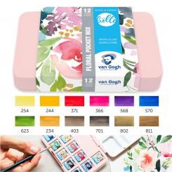 Van Gogh Pocket Box Floral rosa 12 Aquarellfarben 