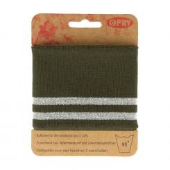 Opry Bündchen elastisch 6,5cm 1,1m, oliv-silber 