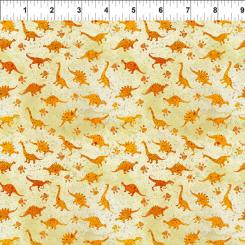 Baumwollstoff Dinosaur Friends Mini Dino - Orange, Breite 112cm 