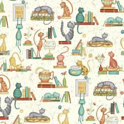 Baumwollstoff Purrfect Day Catitude White 