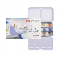 White Nights Aquarellfarbenset Fashion, Metallkast.,12 ganze Näpf. 