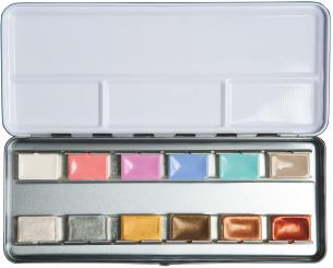 White Nights Aquarellkasten Metallic und Pastell 12 ganze Näpfchen 