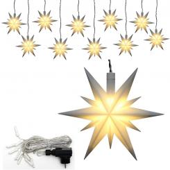 10 er Set Weihnachtssterne weiß Kunststoff mit Adapter, 4,5 V LED 