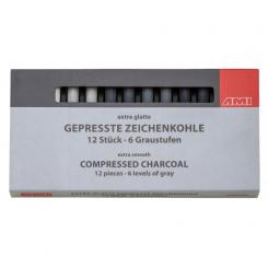 Zeichenkohle 80mm 12 Stück, 6 Graustufen 