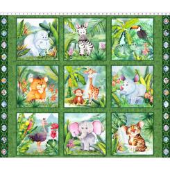 Baumwollstoff Small Squares-Multi Jungle Friends Panel in the beginnin 