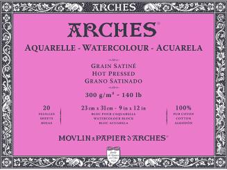 Arches Aquarell Block, Grain Satine Naturweiß,23x31cm,300g/m², 20 Blatt 