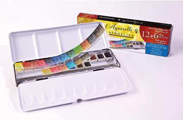 Sennelier Aquarell Farben extra fein 12 1/2 Näpfchen + 6 gratis 