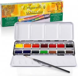 Sennelier Aquarell Farben extra fein mit 14 ganzen Näpfchen + 1 Pinsel 