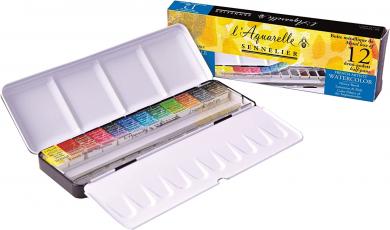 Sennelier Aquarellkasten 12 1/2 Näpfchen gratis, Metallkasten 
