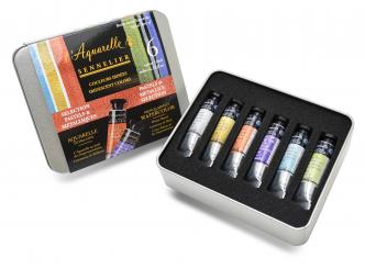 Sennelier Aquarellfarben irrisierend 6 Tuben a 10 ml plus Pinsel 