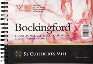 Bockingford Aquarell Block, HP White 300g/m², 180x130mm, 12 Bl.spiralför. 