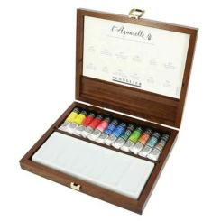 Sennelier Aquarell Extra Fine Luxus- Set im Holzkasten, 12x10ml + Palette 