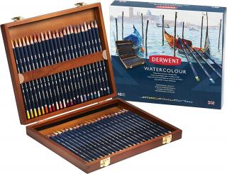 Derwent Aquarellstifte-Set in einer Holzbox, 48 Stück 