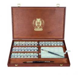 Schmincke HORADAM Aquarell 60x1/2 Näpfchen + Zubehör im Holzkasten 