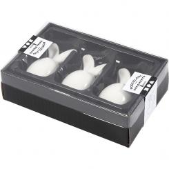 Hase Keramik, 3 Stück im Set L 7,2 cm, B 3,6 cm, 1,4 cm, Weiß 