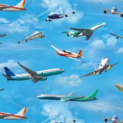 Baumwollstoff in Motion Airplanes 