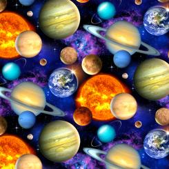 Baumwollstoff in Space Packed Planets Black 