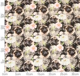 Baumwolstoff Mops & Flower Breite 150cm 