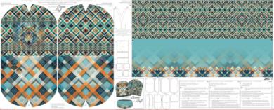 Baumwolljersey Squared Mütze & Schal.  Panel 60x150cm 