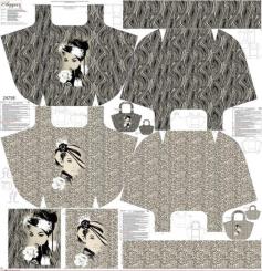 Baumwollstoff Tasche Lady in Black  Panel 150x150cm 