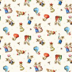 Baumwollstoff I Love You, Tossed Bunnies Cream, Breite 112cm 