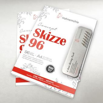 Skizzenblock A4 + Bleistiftbox 2x100 Blatt+ 6 Bleistifte, 96g/m² 