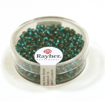 Rocailles 2,6 mm jade 16 g, mit Silbereinzug , nicht wasch 