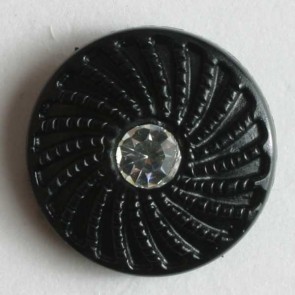 Kunststoffknopf mit Strass, 11mm schwarz, Strass klein 