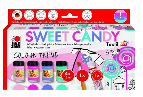 Marabu-Textil TrendSortiment, Sweet Candy, 4 x 15ml 