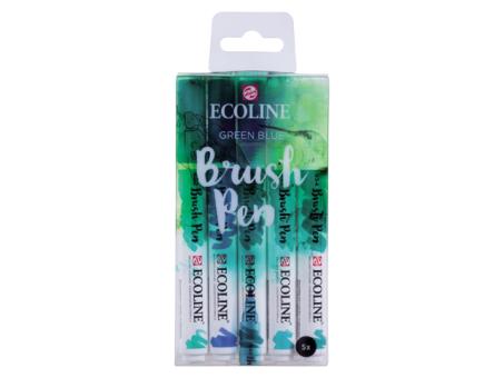 Ecoline Brush Pen Set, Green Blue Wasserfarbe, 5 Stifte 