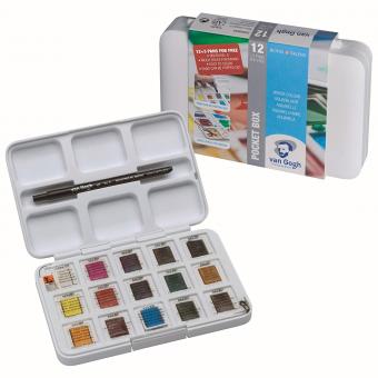 Aquarell Pocket Box 12 +3  Farben  f mit Pinsel Gr. 6 