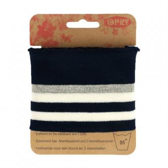 Opry Bündchen elastisch 6,5cm 1,1m, blau-weiß-silber 