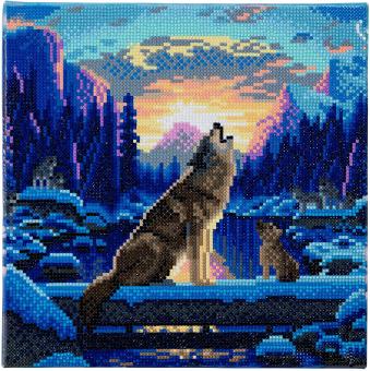 Crystal Art Kits Howling Wolves mir bedrucktem Keilrahmen  30x30 cm 