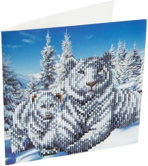 Crystal Art Cards Kit, White Tigers 18x18cm 