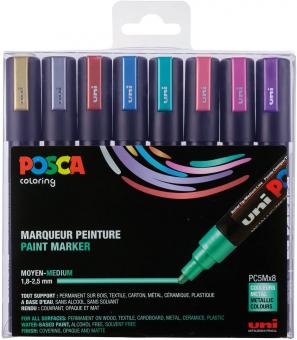 Posca Marker , Strichstärke: 2,5 mm PC-5M, Metallic Farben,Medium,8Stück 