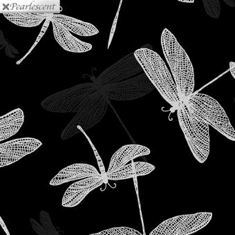 Baumwollstoff Shimmery Dragonfly Blk/Silver, Breite 112cm 