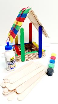 Basteset Futterhaus für Vögel mit Kleber, Farbe , Holz 