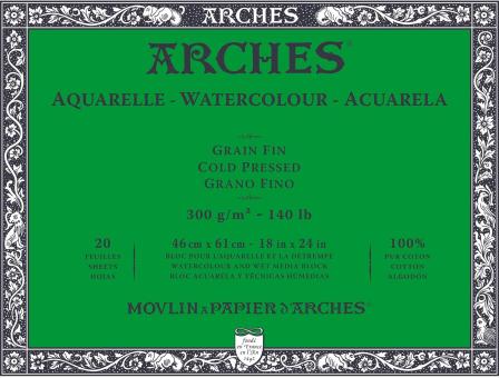 Arches Aquarell Block 100 % Fin Weiß 46x61cm, 300 g/m², 20 Blatt 